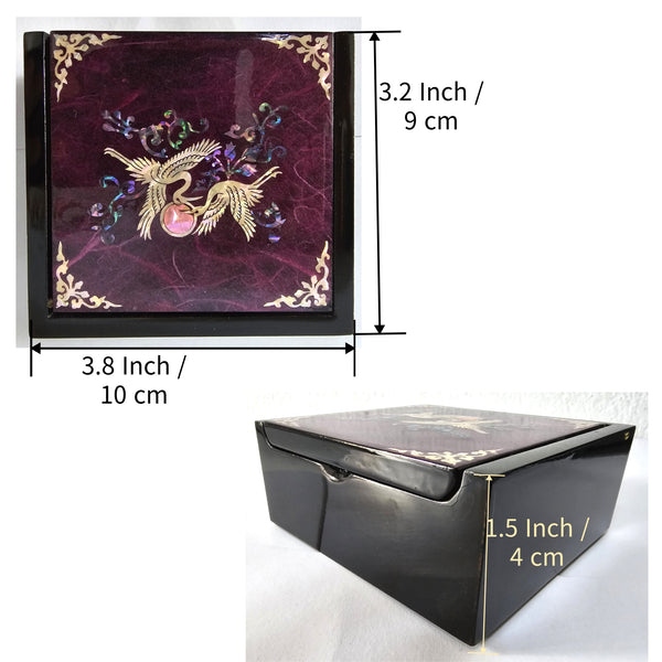 Korean Traditional Design Najeon Lacquer Jewelry Purple Box Cranes Storage Organizer