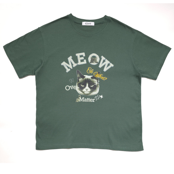 Unisex Meow Over Matter Grumpy Cat Funny Graphic Retro Streetwear Cotton T-Shirt