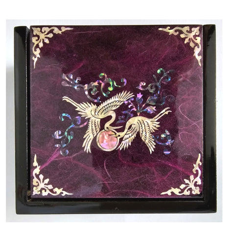 Korean Traditional Design Najeon Lacquer Jewelry Purple Box Cranes Storage Organizer