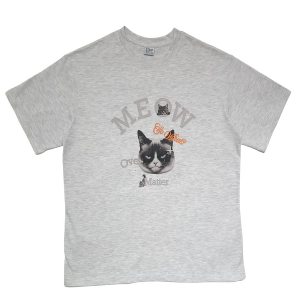 Unisex Meow Over Matter Grumpy Cat Funny Graphic Retro Streetwear Cotton T-Shirt
