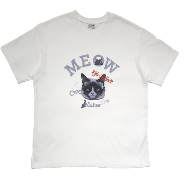 Unisex Meow Over Matter Grumpy Cat Funny Graphic Retro Streetwear Cotton T-Shirt