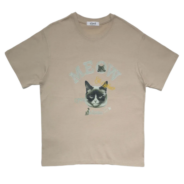 Unisex Meow Over Matter Grumpy Cat Funny Graphic Retro Streetwear Cotton T-Shirt
