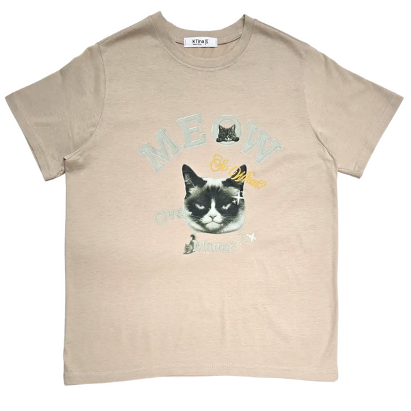 Women's Meow Over Matter Grumpy Cat Funny Graphic Retro Streetwear Cotton T-Shirt