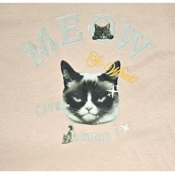 Women's Meow Over Matter Grumpy Cat Funny Graphic Retro Streetwear Cotton T-Shirt