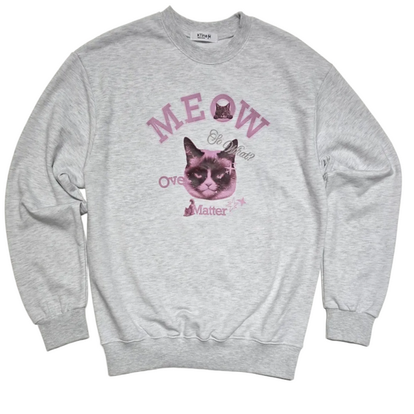 Unisex Meow Cat Black Sweatshirt Recycled Fabric Combed Cotton Soft M Size