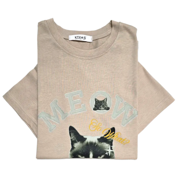 Women's Meow Over Matter Grumpy Cat Funny Graphic Retro Streetwear Cotton T-Shirt
