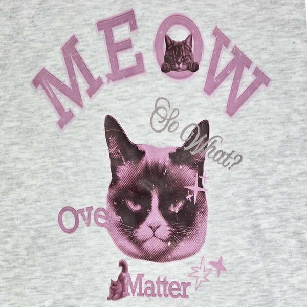 Unisex Meow Cat Black Sweatshirt Recycled Fabric Combed Cotton Soft M Size