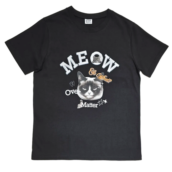 Women's Meow Over Matter Grumpy Cat Funny Graphic Retro Streetwear Cotton T-Shirt