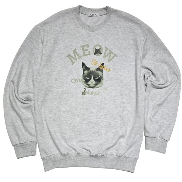 Unisex Meow Cat Black Sweatshirt Recycled Fabric Combed Cotton Soft K-Fashion