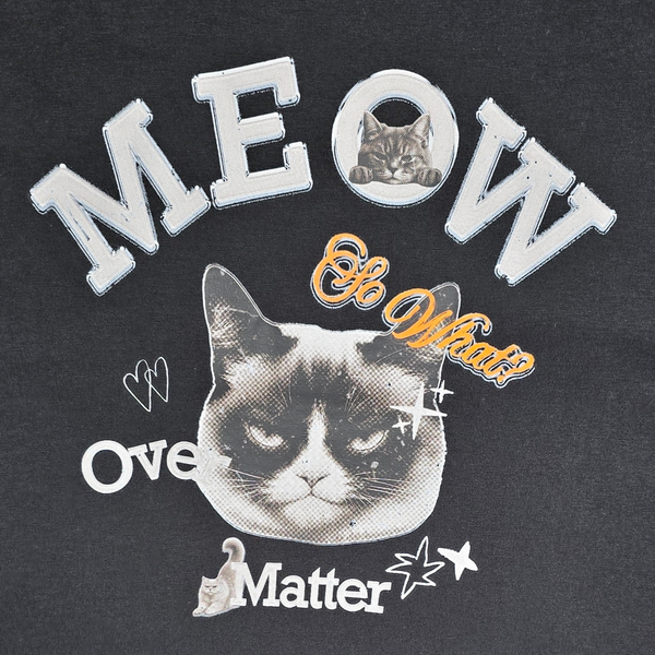 Women's Meow Over Matter Grumpy Cat Funny Graphic Retro Streetwear Cotton T-Shirt