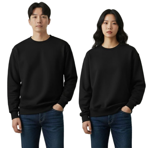Unisex Plain Black Sweatshirt Recycled Fabric Combed Cotton Soft