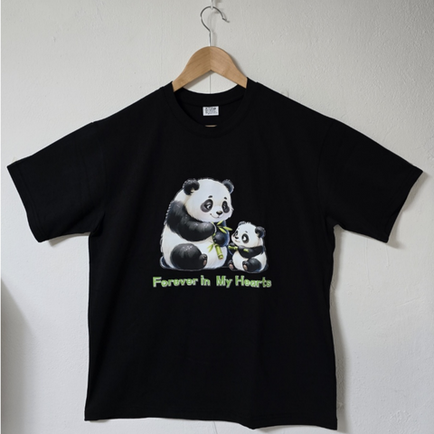 KTina Unisex Cotton 100% Cute Panda Bamboo Family Tee Black Shot Sleeve T-Shirt