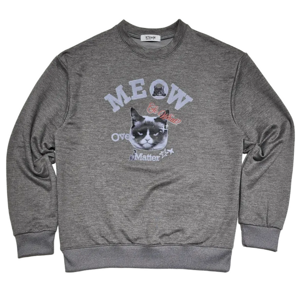 Unisex Meow Cat Two-Tone Gray Melange Soft Peached Activewear Sweatshirt
