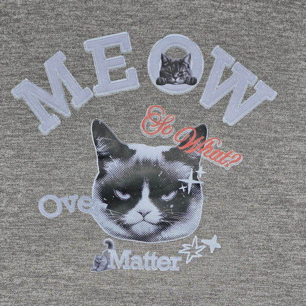 Unisex Meow Cat Two-Tone Gray Melange Soft Peached Activewear Sweatshirt