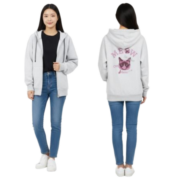Unisex Premium Cat Lover Heavyweight YKK 2-Way Zip Hoodie Recycled Eco-Friendly Fabric M Size