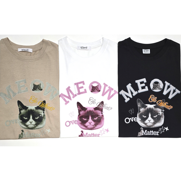 Women's Meow Over Matter Grumpy Cat Funny Graphic Retro Streetwear Cotton T-Shirt