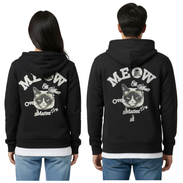Unisex Premium Cat Lover Heavyweight YKK 2-Way Zip Black Hoodie Recycled Fabric