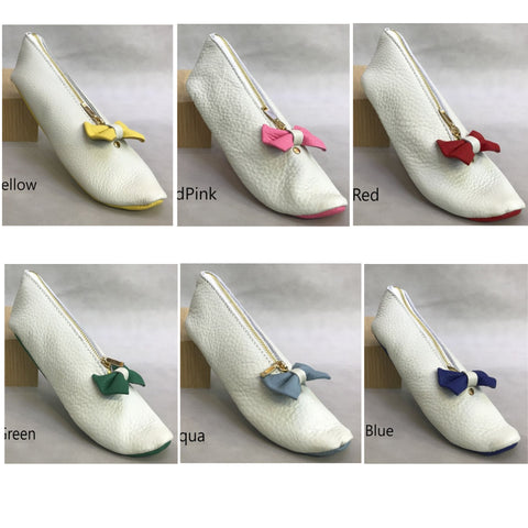 Women's Genuine Leather Ribbon White Shoes Pouch