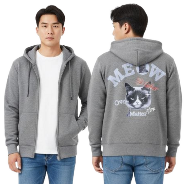 Unisex Meow Cat YKK 2-Way Zip Hoodie Wicking Two-Tone Soft Peached Activewear