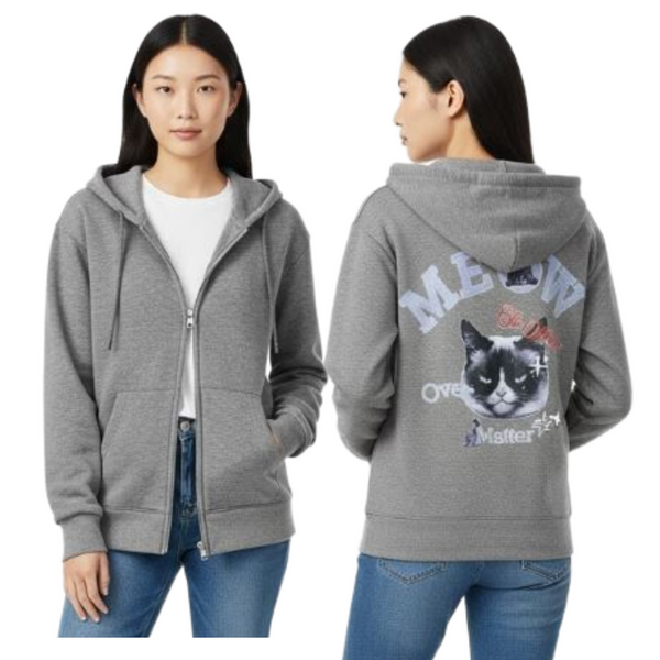 Unisex Meow Cat YKK 2-Way Zip Hoodie Wicking Two-Tone Soft Peached Activewear