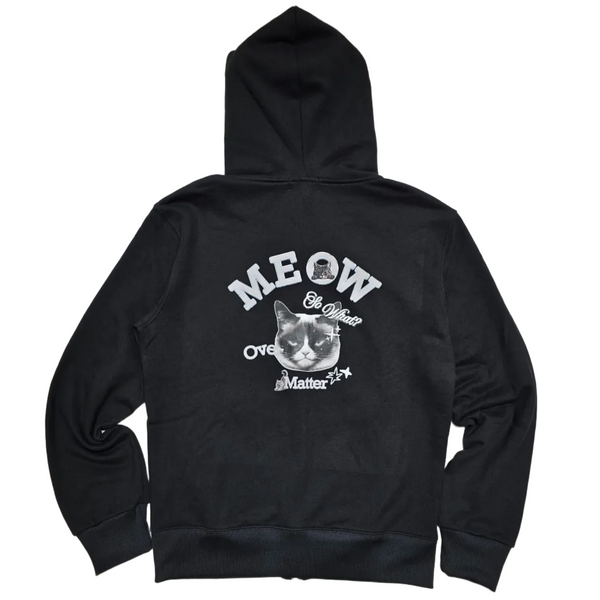 Unisex Premium Cat Lover Heavyweight YKK 2-Way Zip Black Hoodie Recycled Fabric