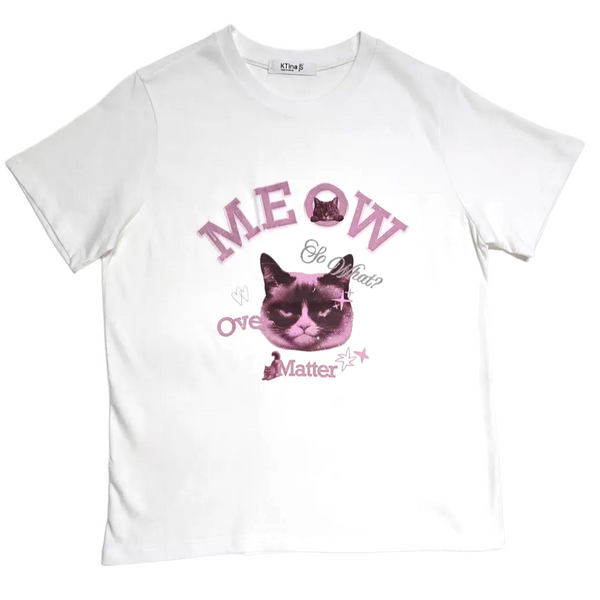 Women's Meow Over Matter Grumpy Cat Funny Graphic Retro Streetwear Cotton T-Shirt