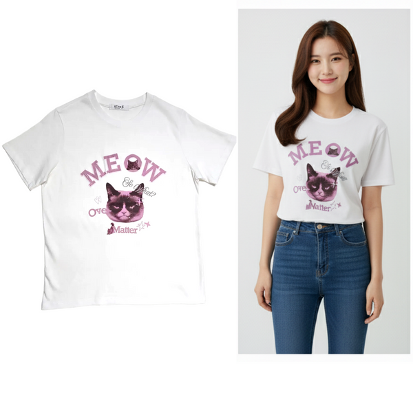 Women's Meow Over Matter Grumpy Cat Funny Graphic Retro Streetwear Cotton T-Shirt