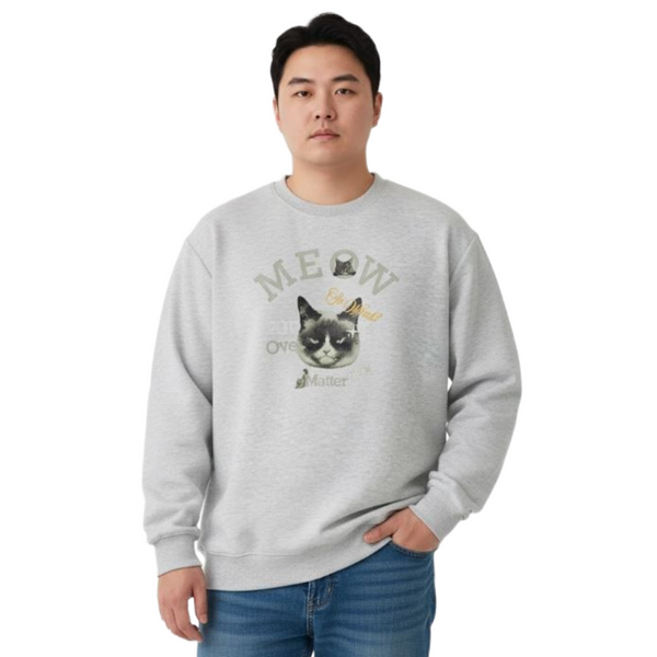 Unisex Meow Cat Black Sweatshirt Recycled Fabric Combed Cotton Soft K-Fashion