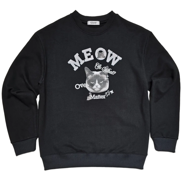 Share Unisex Meow Cat Black Sweatshirt Recycled Fabric Combed Cotton Soft K-Fashion
