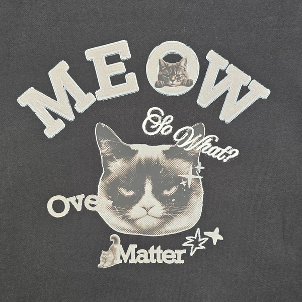 Share Unisex Meow Cat Black Sweatshirt Recycled Fabric Combed Cotton Soft K-Fashion