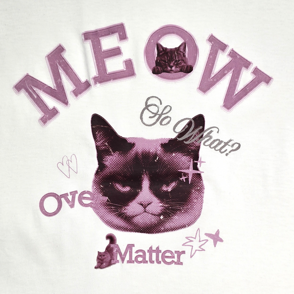 Women's Meow Over Matter Grumpy Cat Funny Graphic Retro Streetwear Cotton T-Shirt