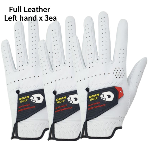 Men's Left-hand Natural Sheepskin Half x 4EA / Full x 3EA Leather Golf Glove